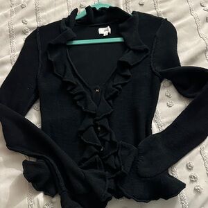 LPA Black Ruffled Cardigan